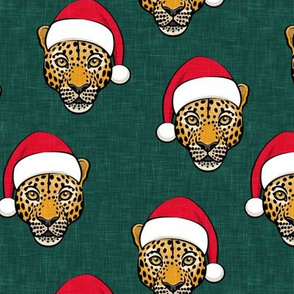 Santa Leopards - Christmas Cats - Leopard Holiday - green  - LAD20
