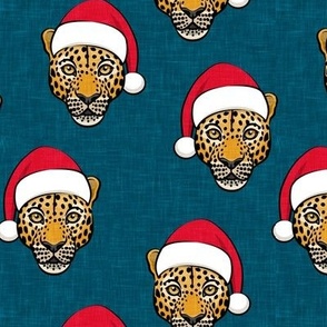 Santa Leopards - Christmas Cats - Leopard Holiday - teal - LAD20