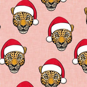 Santa Leopards - Christmas Cats - Leopard Holiday - pink - LAD20
