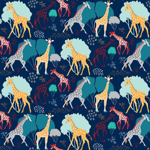 Giraffe Safari Darker Navy