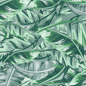 Banana Leaves- Tropical Green Color Block Leaves- Emerald- Large Scale