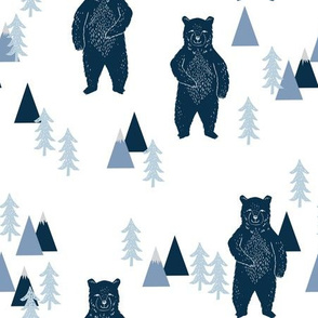 bear forest fabric - baby boy - white