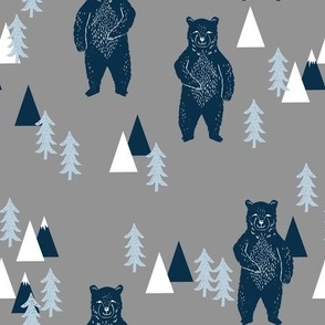 bear forest fabric - baby boy - grey