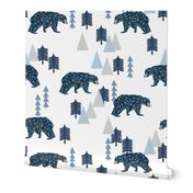 camping bear fabric - white