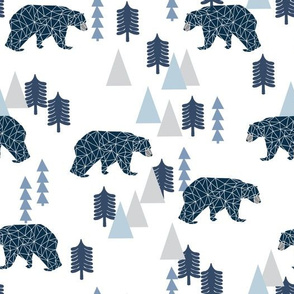 camping bear fabric - white