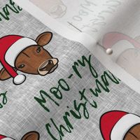 Moo-ry Christmas - Christmas Cows - Brown Cows on grey - LAD20