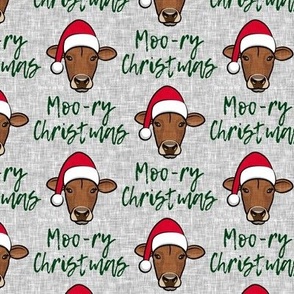 Moo-ry Christmas - Christmas Cows - Brown Cows on grey - LAD20
