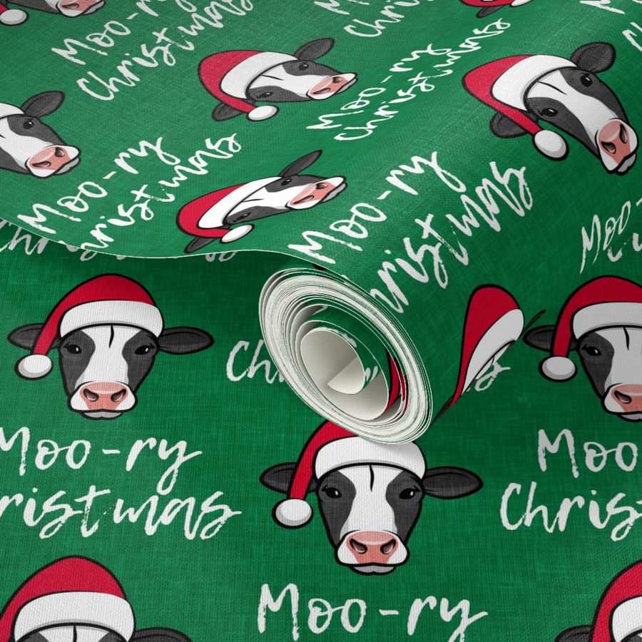 Moo-ry Christmas - Christmas Cows - Holstein Cows on green - LAD20