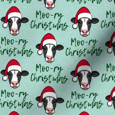 Moo-ry Christmas - Christmas Cows - Holstein Cows on mint - LAD20