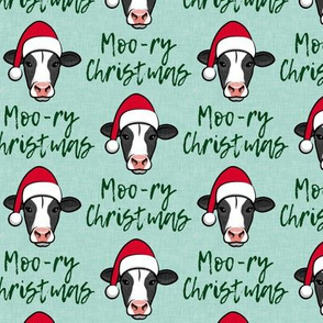 Moo-ry Christmas - Christmas Cows - Holstein Cows on mint - LAD20