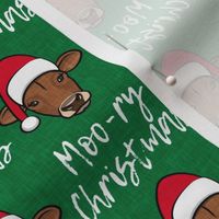 Moo-ry Christmas - Christmas Cows - Brown Cows on green - LAD20