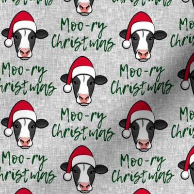 Moo-ry Christmas - Christmas Cows - Holstein Cows on grey - LAD20