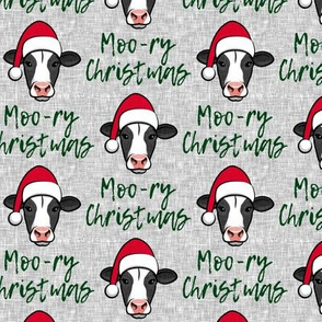 Moo-ry Christmas - Christmas Cows - Holstein Cows on grey - LAD20