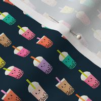 MINI Boba Tea fabric - boba fabric, kawaii fabric, cute fabric, food fabric, bubble tea fabric, bubble tea, kawaii food - navy