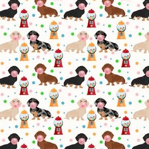 SMALL doxie gumball fabric - dachshund fabric, sweets fabric, dog fabric - off-white