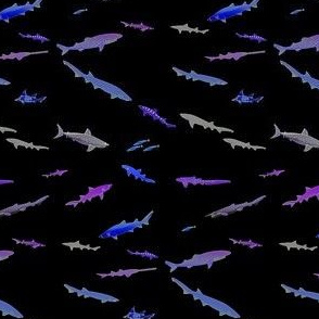  Deep Sea Sharks Scatter Neon on black sm