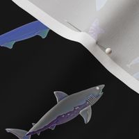 Deep Sea Sharks Scatter Neon on Black (lg)