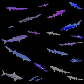 Deep Sea Sharks Scatter Neon on Black (lg)