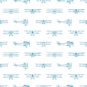 Antique Airplanes in Blue with White Background (Large Scale)