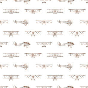 Antique Airplanes in Walnut Brown with White Background (Large Scale)