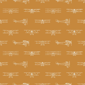 Antique Airplanes in White with Gold Background (Large Scale)