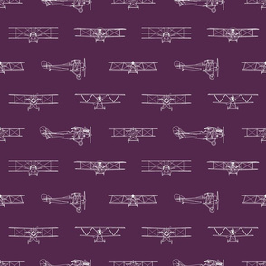 Antique Airplanes in White with Wine Purple Background (Large Scale)
