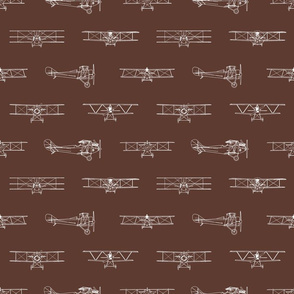 Antique Airplanes in White with Coffee Brown Background (Large Scale)