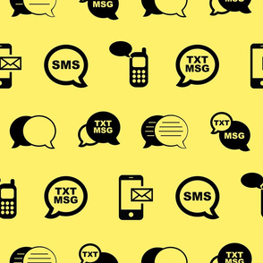 Fun Cell Phone Text Messaging Pattern in Black with Soft Yellow Background (Large Scale)