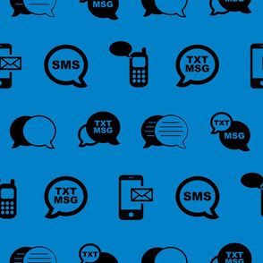 Fun Cell Phone Text Messaging Pattern in Black with Blue Background (Large Scale)
