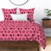 Fun Cell Phone Text Messaging Pattern in Black with Coral Pink Background (Large Scale)