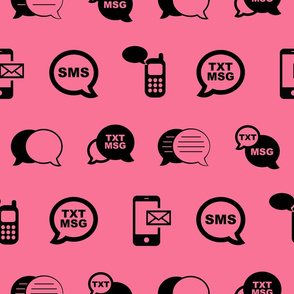 Fun Cell Phone Text Messaging Pattern in Black with Coral Pink Background (Large Scale)