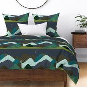 18x27: layered mountain // olive x, summit, green olive, 165-8 x, blue pine, teal no. 2, 174-15 x