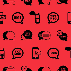 Fun Cell Phone Text Messaging Pattern in Black with Coral Red Background (Large Scale)