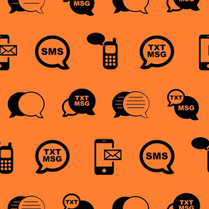 Fun Cell Phone Text Messaging Pattern in Black with Orange Background (Large Scale)
