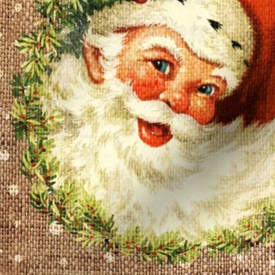 Vintage Santa with Wreath on Burlap- extra large scale
