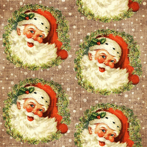 Vintage Santa with Wreath on Burlap- extra large scale