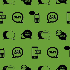 Fun Cell Phone Text Messaging Pattern in Black with Apple Green Background (Large Scale)