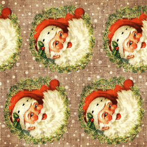 Vintage Santa with Wreath on Burlap rotated- extra large scale