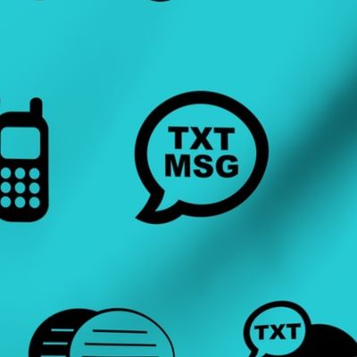Fun Cell Phone Text Messaging Pattern in Black with Ocean Blue Background (Large Scale)