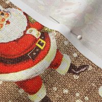 Cute Vintage Santa and Deer on burlap - medium scale