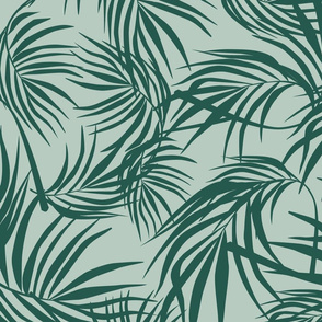 Emerald Palm leaves- Celadon Mint- Large Scale