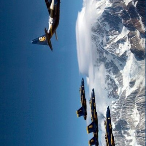 65-4 Marines "Fat Albert," & the Navy “Blue Angels”  in formation with the team’s F/A-18A Hornets overMt. McKinley