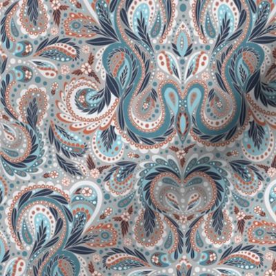 Paisley Pattern in Turquoise, Gray, and Orange