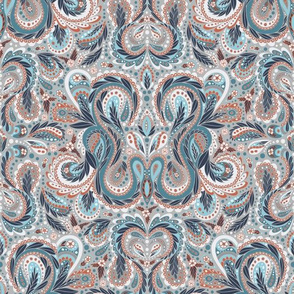 Paisley Pattern in Turquoise, Gray, and Orange