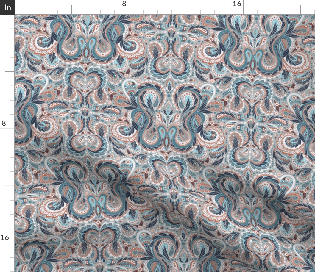 Paisley Pattern in Turquoise, Gray, and Orange