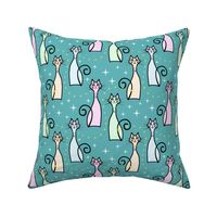 Bewitched Pussycats - sea green, large 