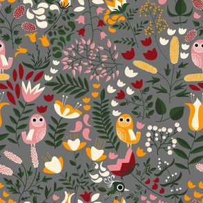 birds and flowers pattern