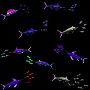 Billfish Assault Scatter neon purples on black