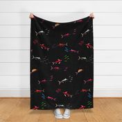 Billfish Assault Scatter in neon reds on black (lg)