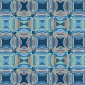Blue Taupe Green Mosaic Geometric